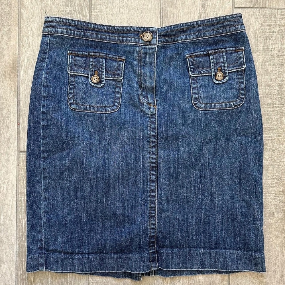 Jones of New York Signature Jean Skirt Blue Denim Stretch with Pockets Size 12